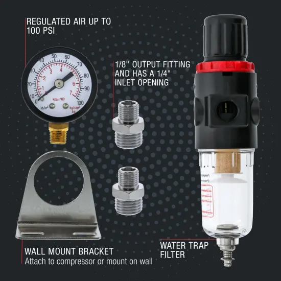rue Diaphragm Airbrush Pressure Regulator with Gauge & Water Moisture Trap &ndash; Filter, Air Compressor Water Trap for Clean, Moisture-Free Airflow {3}