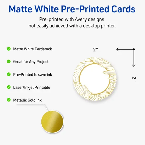 Avery Printable Round Business Cards with Sure Feed Technology, Pre-Printed Gold Florals, Matte White, 2" Diameter, Laser & Inkjet Compatible, 120 Total, Great for Branding, Marketing, and Events {2}