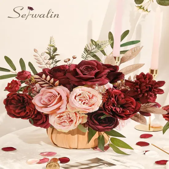 Artificial Flowers Burgundy Pink Fake Flowers Bouquets {3}
