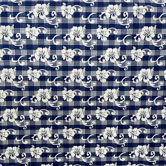 1 Yard Hibiscus Palaka Cotton Fabric , 45" Wide Navy Blue {1}