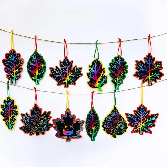 48 Sets 12 Styles Magic Color Scratch Black Fall Leaves Ornaments {2}