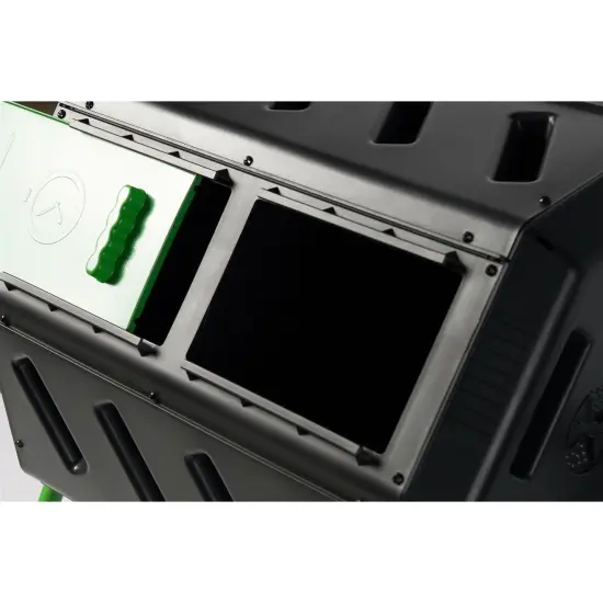 Black and Green Plastic Dual-Chamber Compost Tumbler Bin with Wheels {3}