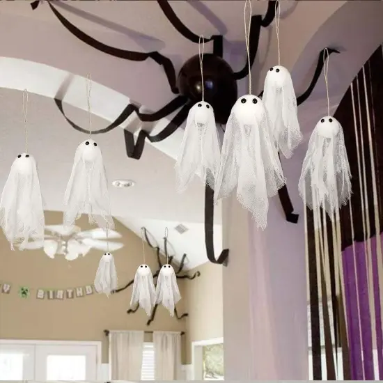 12 Small Hanging Ghost Halloween Party Decoration {5}
