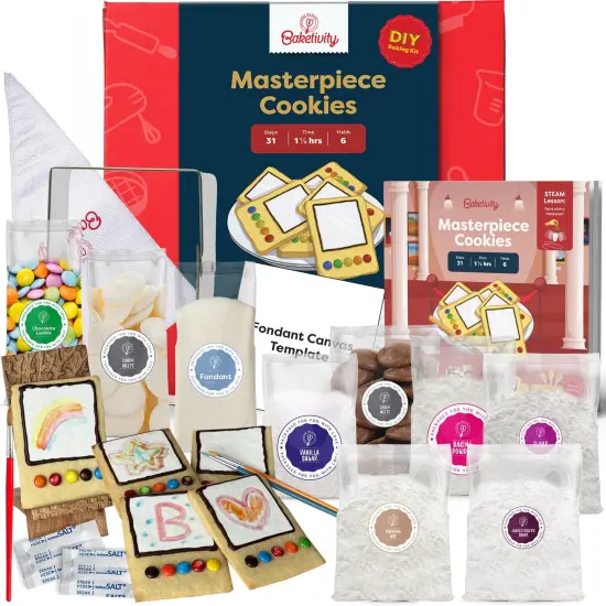 Baketivity Masterpiece Cookies Kids Baking Kit - Cooking Kit for Kids with Premeasured Ingredients, Step by Step Instructions, Paint Brushes, Art Lessons -... {1}