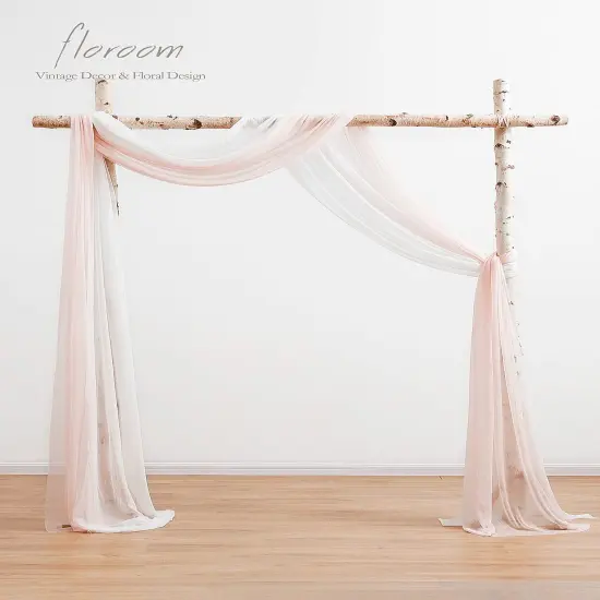 Wedding Arch Draping Fabric 2 Panels 20Ft Chiffon Fabric Drapes Arbor Drapery Wedding Ceremony Reception Swag Decorations (Blush & White) {6}