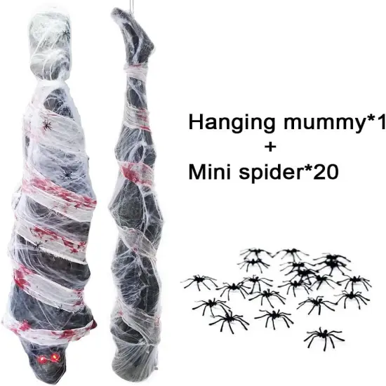 72 Inch Hanging Spooky Mummy Decoration with LED Eyes and Voice Activated {5}