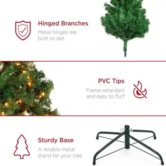 Pre Lit Artificial Spruce Christmas Tree - Easy Assembly & Foldable Base White Lights {5}