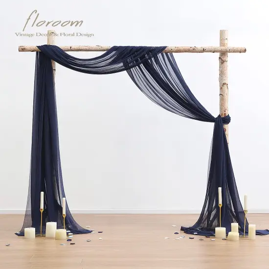 Wedding Arch Draping Fabric 2 Panels 20Ft Navy Blue Chiffon Fabric Drapes Arbor Drapery Wedding Ceremony Reception Swag Decorations {6}