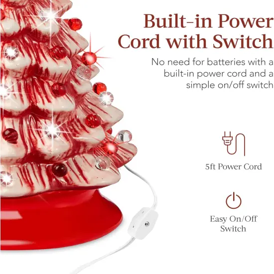 15in Ceramic Christmas Tree Pre-Lit Tabletop Holiday Tree with Star Topper and Multicolored Bulbs Peppermint {4}