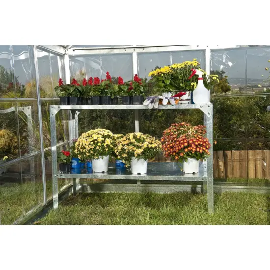 Silver Galvanized Steel Garden Shelving Unit with 2 Levels for Greenhouse {2}