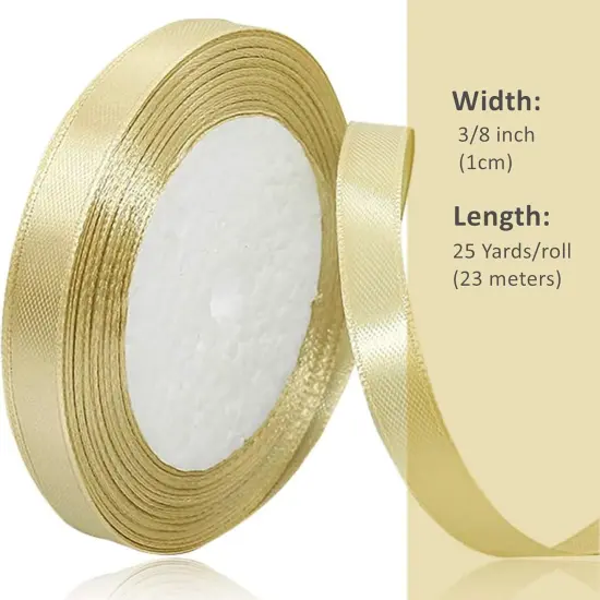 Champagne Gold Silk Ribbon - 3/8 Inch x 25 Yards {2}