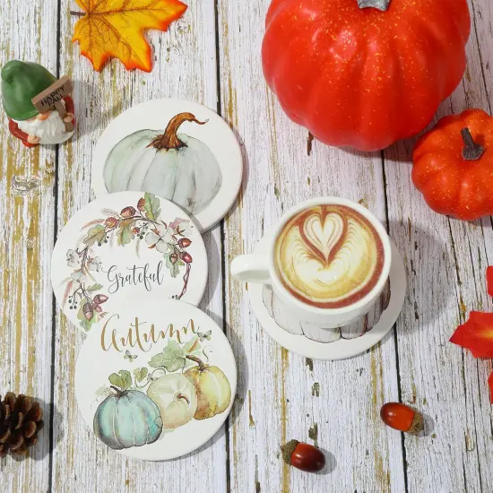 4Pcs Fall Coasters Pumpkin Ceramic Coasters Absorbent {4}