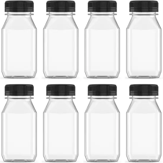 8 Pcs 8 Ounce Plastic Juice Bottle Drink Containers Juicing Bottles with Black Lids {1}