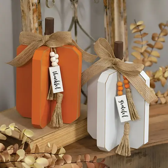 Small Fall Words Charm Wooden Interlocking Pumpkin 2 Asstd. {3}