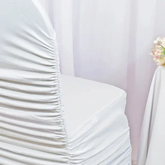 1 Piece White Rouge Spandex Chair Cover, Elegant Ruffled Banquet Stretch Fit {5}