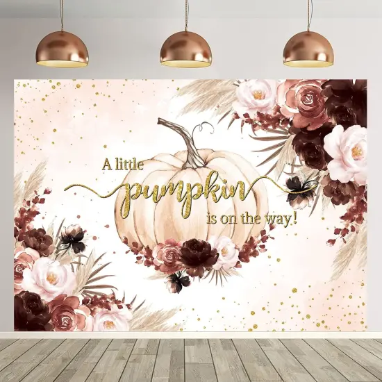 Fall Pumpkin Backdrop for Girl Boho Baby Shower Party Decorations {3}