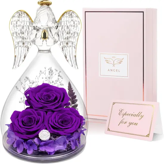 Glass Angel Figurines with Three Real Rose Gifts {1}