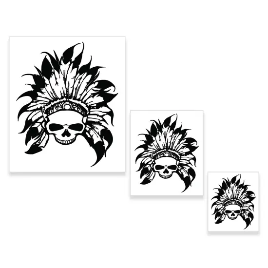 Custom Shop Airbrush Skeleton Skull Indian Chief Stencil Set (Skull Design #11 in 3 Scale Sizes) - Laser Cut Reusable Templates {1}