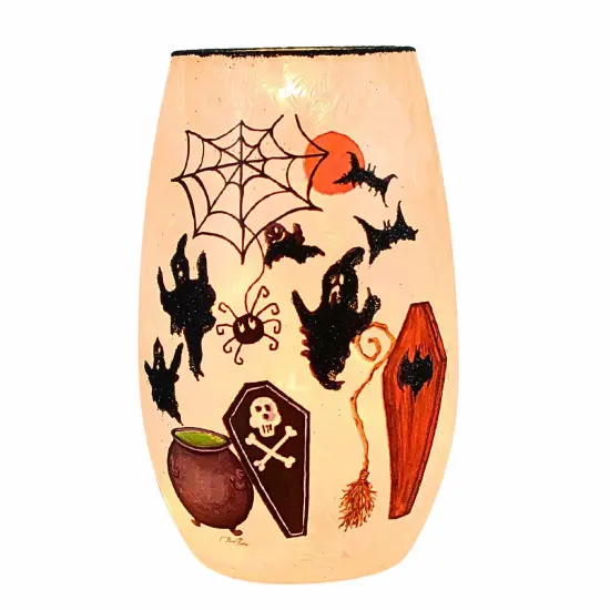 Stony Creek 5.0 Inch Spooky Season Pre-Lit Small Vase Halloween Lighted Glass Accent , Halloween Decor Spooky Season Lighted Halloween Cauldron {1}