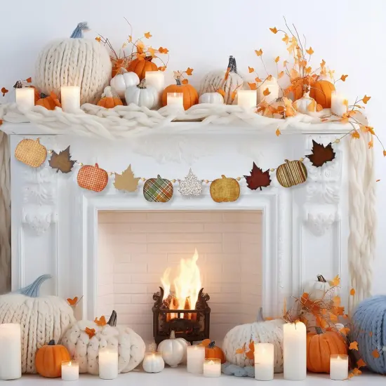 Wooden Pumpkin Garland Maple Leaf Garland - Orange {5}