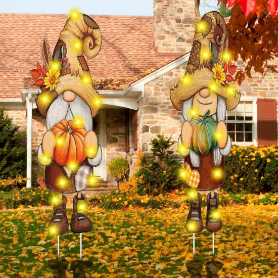 2 Pack Thanksgiving Gnome Yard Signs {1}