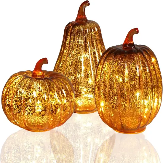 Fall Lighted Glass Pumpkins Set of 3 {1}