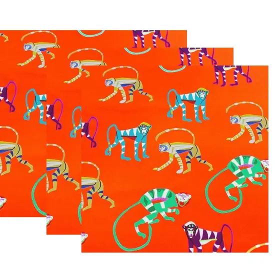 Orange Monkey Printed Spandex Fabric {3}