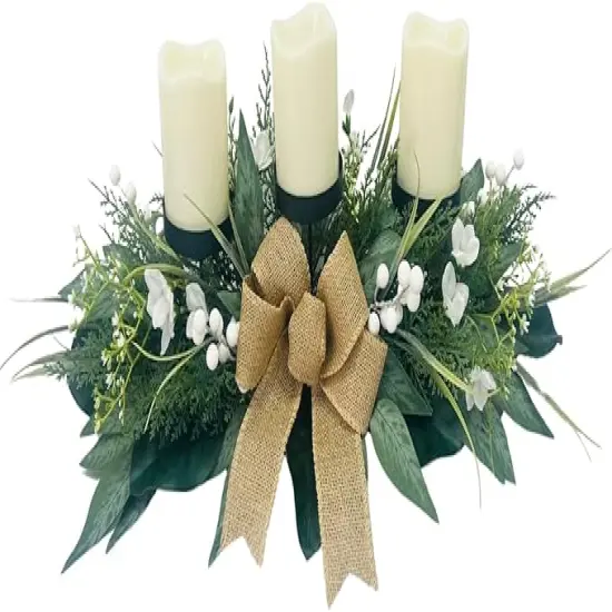 Candle Holders Centerpiece for Table,3 Wick Candle Holder with Gypsophila Artificial Flower,Artificial Magnolia,Freesia and Holly Berries for Table Centerpiece Decor,Dining Room Decor,Desktop Decor {3}