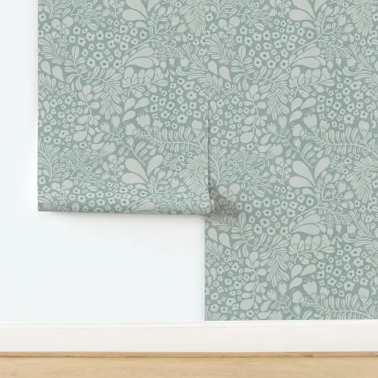 Peel & Stick Wallpaper 2FT Wide Calm Botanical Tranquil Flowers Serene Leaves Blue Gray Vine Wildflowers Floral Custom Removable Wallpaper by Spoonflower {2}