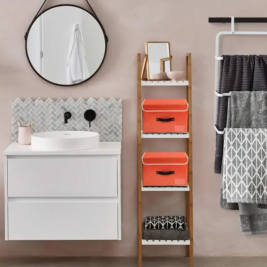 Small Storage Bins with Lids 2 Pack Linen Collapsible Cube Storage Basket with Handle, Jane's Home Foldable Fabric Storage Box with lids for Clothes Closet, Ornament Grey {6}