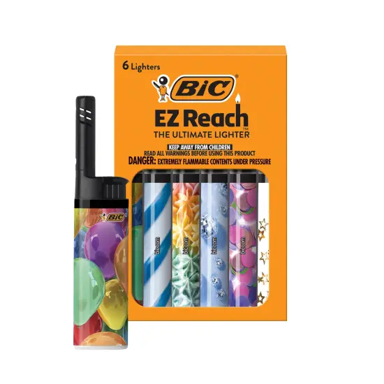 BIC EZ Reach Candle Lighter, The Ultimate Lighter with Extended Wand for Grills and Firepits (1.45-inch), Celebrations Series, 6 Count Pack (Assortment of Colors May Vary) {2}