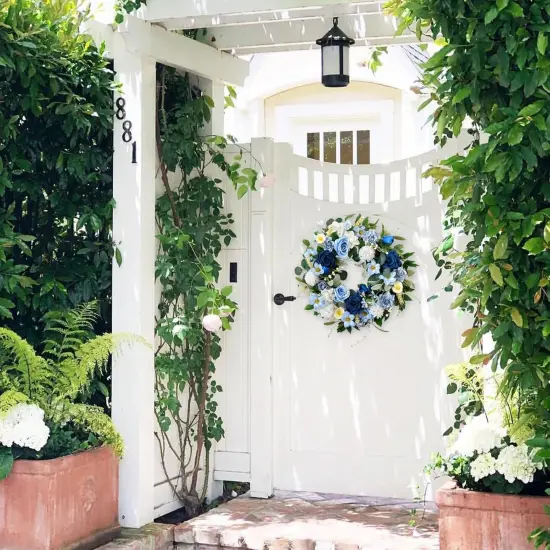 22 Inch Spring/Summer Floral Wreaths for Front Door,Artificial Decoration Wreath with Rose Dahlia Hydrangea {5}