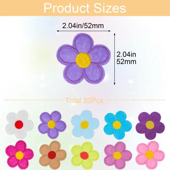 20 PCS Flower Iron on Patches, PAGOW 5 Petals Flower Applique Patch, Sew On Embroidered Applique Sewing Patches for Bags, Jackets, Jeans, Clothes DIY Patches, 2.04inchx2.04inch (W*H) 20 Colors {4}