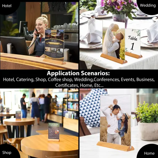 3 Pack 5x7 Acrylic Sign Holder T Shape Clear Acrylic Double Sided Frames with Wood Base Table Menu Display Stand Flyer Display (Optional 8.5x11/5x7 Inch L/T Shape) {3}