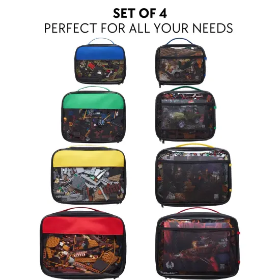 Premium Toy Storage Bags Compatible with LEGO Bricks - Set of 4 Bags With Labels, Handles & Pockets For Easy Organizing - Quality Bliss Bins for Keeping Puzzles & Board Games Stored with Ease {1}