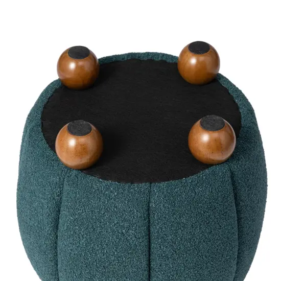 19"H Boucle Upholstered Storage Ottoman Stool with Rubberwood Feet Blue {6}