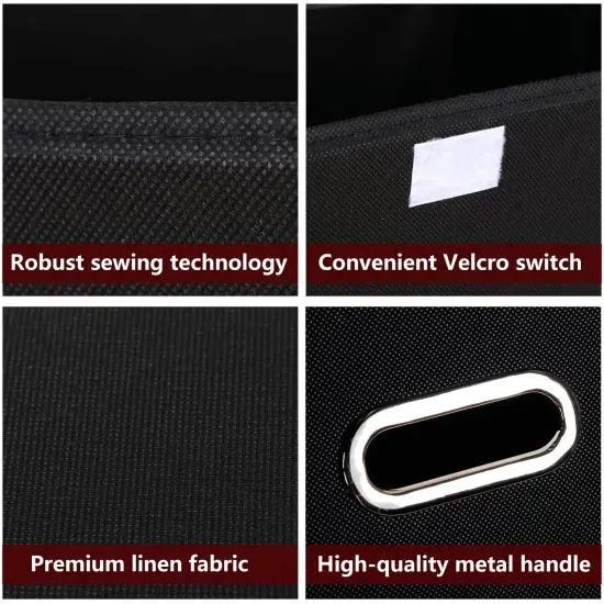 STOREONE Fabric Storage Cube Bins Foldable Organizer Container Collapsible Basket with Lids and Metal Handles, for Home, Bedroom, Closet (Black, 3 Pcs) {3}