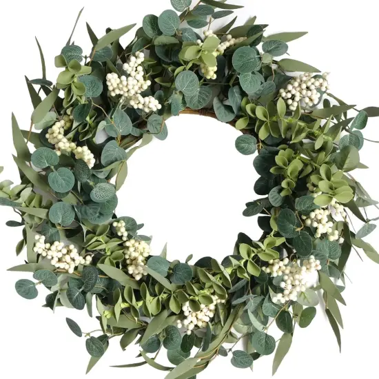 20-Inch Artificial Eucalyptus Wreath Handmade Spring Summer Door Hanging {1}