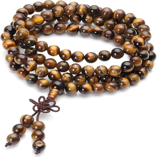 Jovivi Tibetan 6mm 8mm 108 Natural Tiger Eye Gemstone Beads Prayer Mala Bracelet Necklace {3}