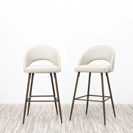 Set of 2 Fabric / Leatherette Bar Stool with Metal Brown Tapered Legs Light grey {1}