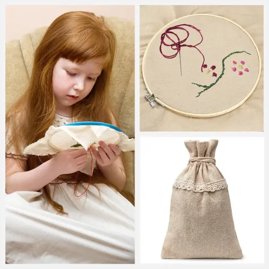 Caydo 3 Pieces Large Size Linen Needlework Fabric for Garment Craft, Flower Pot Decoration and Tablecloth, 62 by 19 Inch {2}