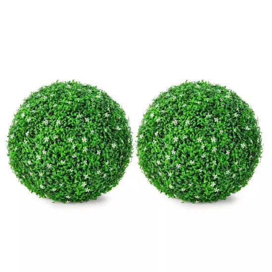 2 PCS Topiary Balls Artificial Plant Faux Boxwood with White Flowers for Wedding {1}
