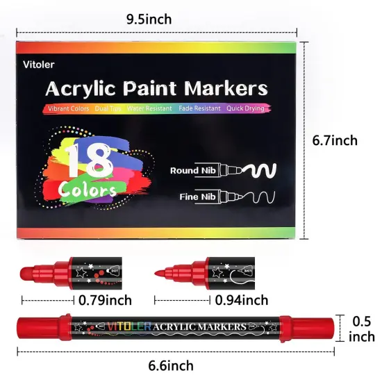 Acrylic Paint Markers,18pcs Dual Tip Acrylic Paint Set,Acrylic Paint Marker Pens with Brush Tip and Dot Tip for Painting Rock Diy Crafts Art Supplies {3}