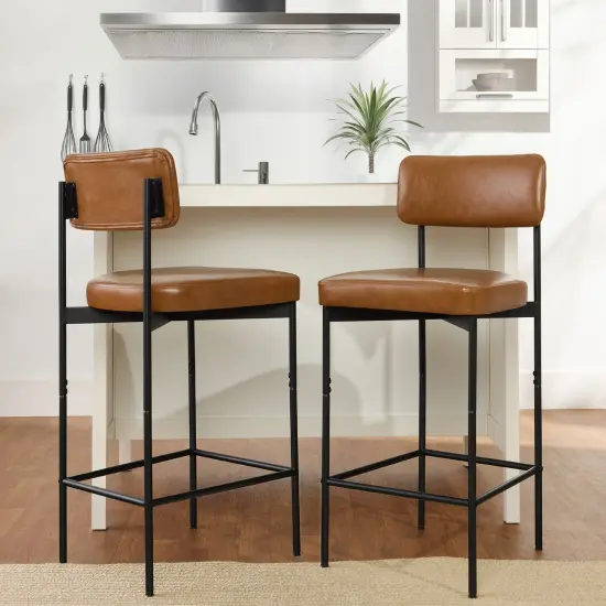 Best Choice Products Set of 2 Faux Leather Counter Stools for Kitchen Island and Dining w/ Metal Frame Camel Brown {3}