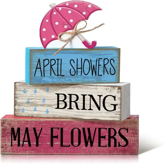 4 Pcs Spring Decorations for Home Wooden Umbrella Tiered Tray Decorations Spring Centerpieces for Tables Farmhouse Decorative Umbrella Faux Stack Block for Desk Fireplace Mantel Shelf {1}