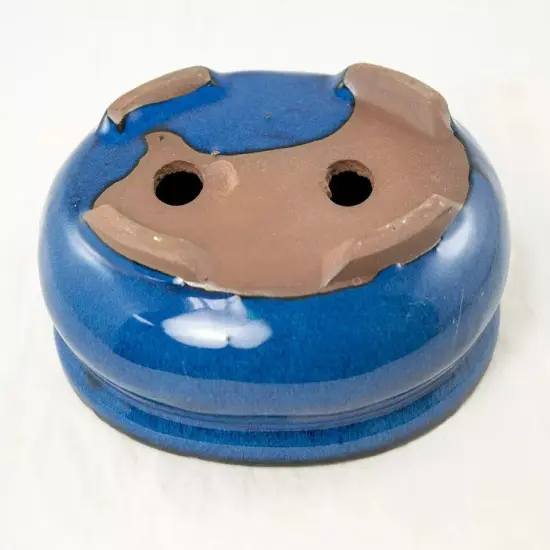 Oval Mame Shohin Bonsai / Succulent Pot + Mesh 6"x 5"x 2" - Blue Stain Glazed {2}