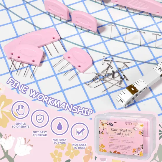 120 Pcs Knit Blocking Combs Pins Kit, 20Pcs Pink Color Knit Blockers Pins Kit, 100 T-pins for Blocking Knitting Crochet, Needlework Projects, Knitting Block Pins Tool for Blocking Mats {5}