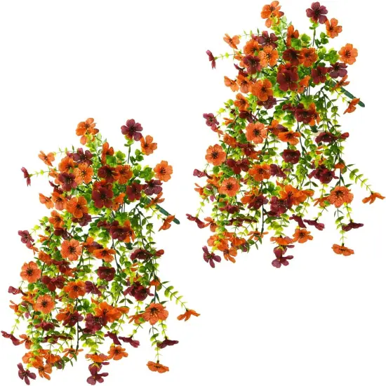 Artificial Hanging Flowers Plants for Outdoor Fall Decoration, 2PCS Faux Silk Daisy UV Resistant Look Real for Outside Home Indoor Planter Porch Window Yard Autumn Decor(Orange Brown) {2}