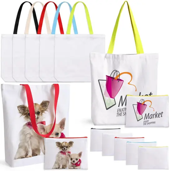 10 Pack Sublimation Blanks Canvas Tote bag, Reusable Large Grocery Bags DIY Heat Transfer Cosmetic Makeup Bags Shopping Bags with Customized Color for DIY, Advertising, Christmas Craft Present {1}