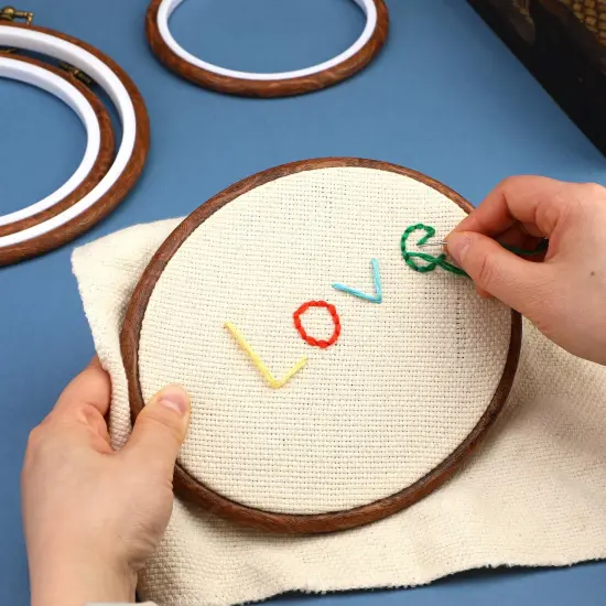 4 Pack Embroidery Hoop Ring, Imitated Wood Display Frame Circle and Oval Embroidery Kits with 30 Pieces Large Eye Embroidery Needles, Quilting Hoop and Cross Stitch Supplies for Sewing and Wall Hang {4}